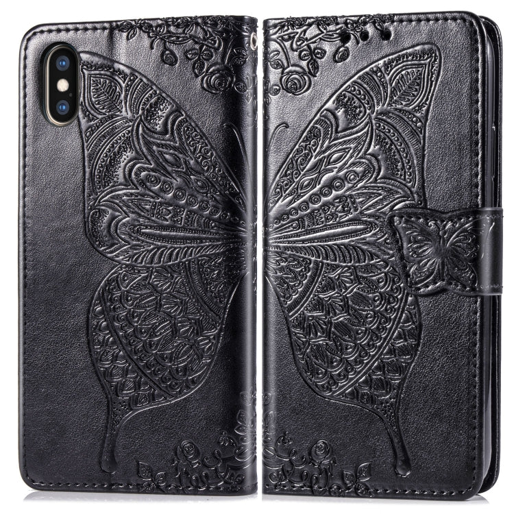 For iPhone X Butterfly Love Flowers Embossing Horizontal Flip Leather Case with Holder & Card Slots & Wallet & Lanyard, For iPhone X