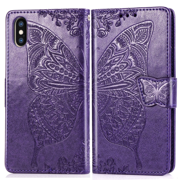 For iPhone X Butterfly Love Flowers Embossing Horizontal Flip Leather Case with Holder & Card Slots & Wallet & Lanyard, For iPhone X