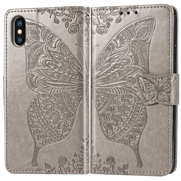 For iPhone X Butterfly Love Flowers Embossing Horizontal Flip Leather Case with Holder & Card Slots & Wallet & Lanyard, For iPhone X