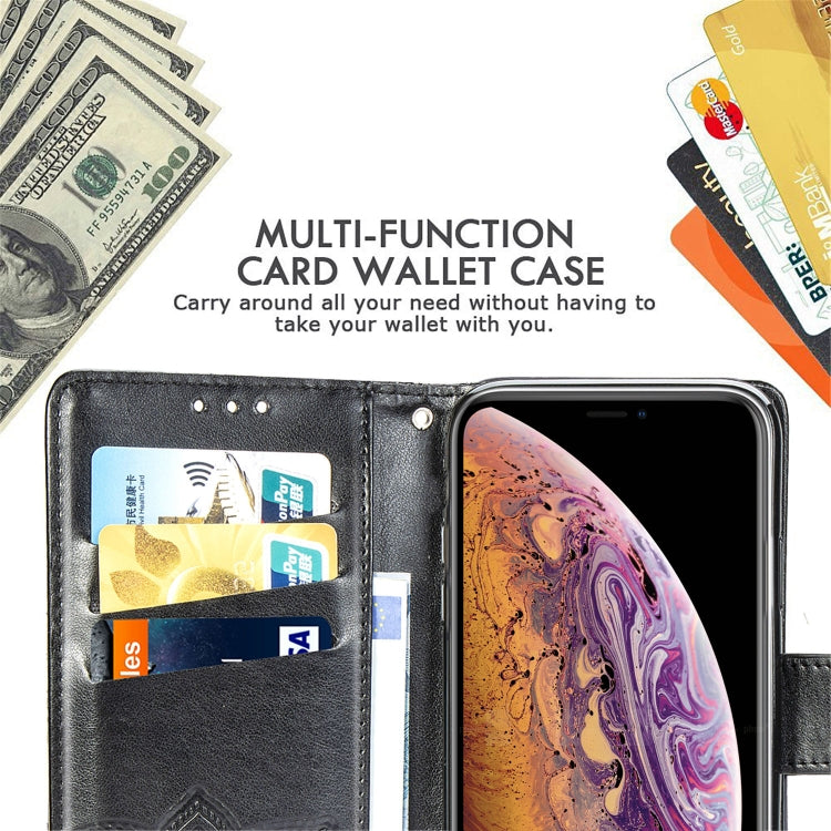 Étui à rabat horizontal en cuir avec motif papillon et fleurs en relief, avec support, emplacements pour cartes, portefeuille et cordon, pour iPhone X