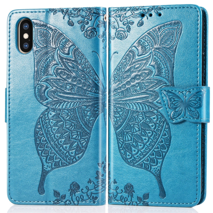 For iPhone X Butterfly Love Flowers Embossing Horizontal Flip Leather Case with Holder & Card Slots & Wallet & Lanyard, For iPhone X