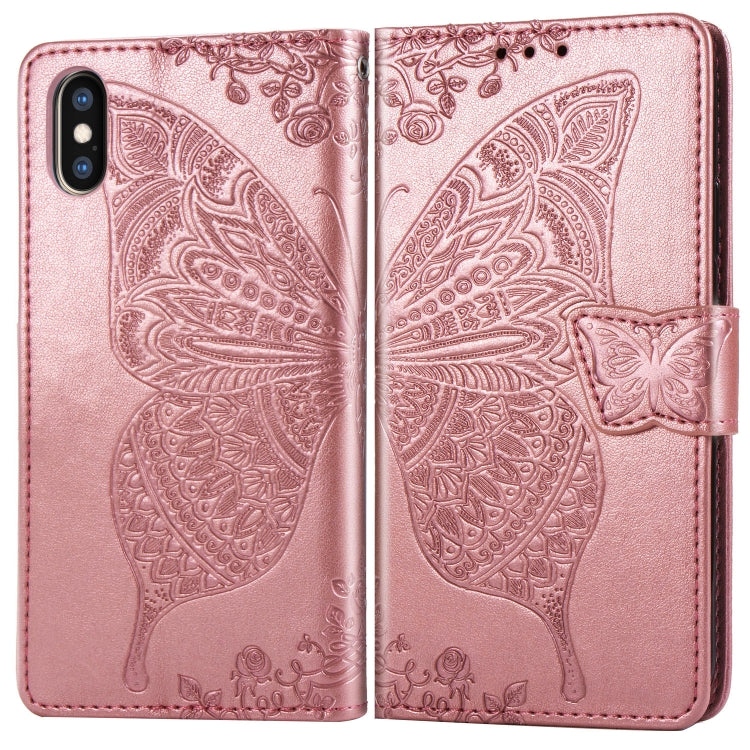 For iPhone X Butterfly Love Flowers Embossing Horizontal Flip Leather Case with Holder & Card Slots & Wallet & Lanyard, For iPhone X
