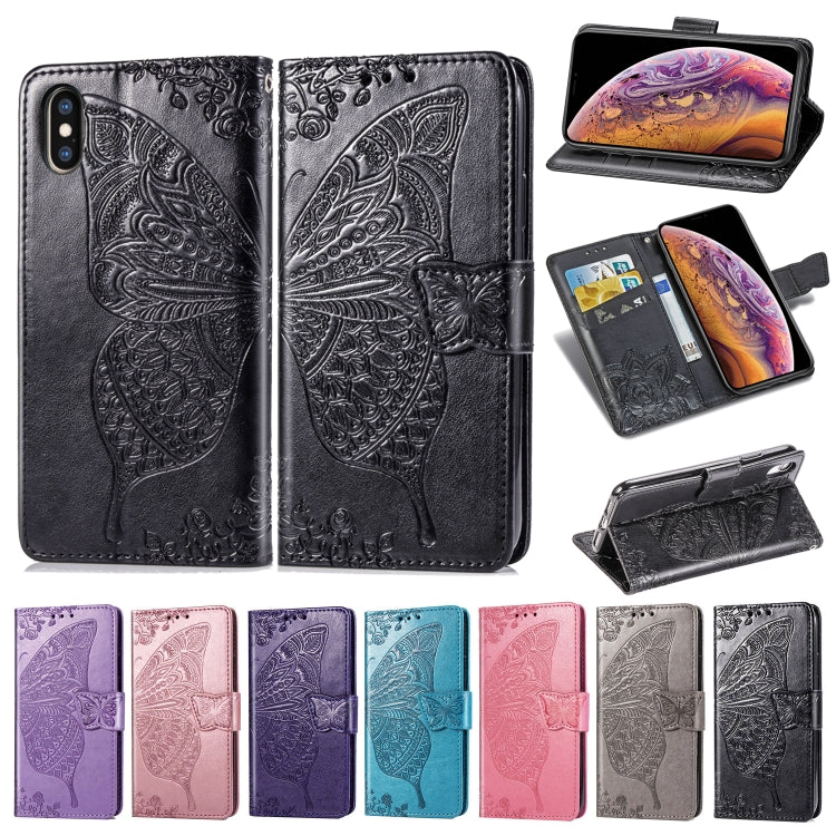 For iPhone X Butterfly Love Flowers Embossing Horizontal Flip Leather Case with Holder & Card Slots & Wallet & Lanyard, For iPhone X
