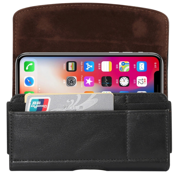 Lambskin Elastic Band Men 5.2 Inch Mobile Phone Universal Hanging Waist Leather Case with Card Slot,