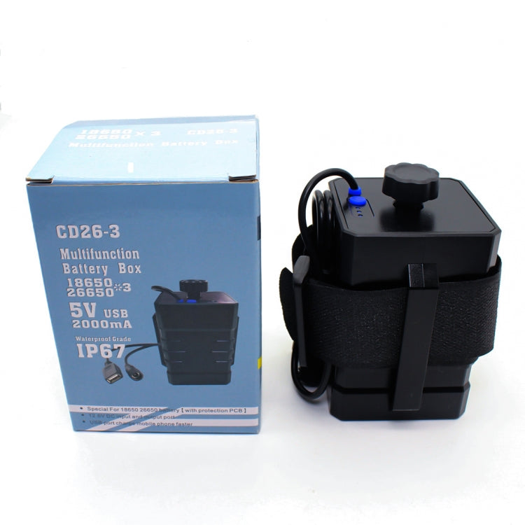 3 Sections 18650/26650 IPX7 Waterproof Battery Box with 16.8v Round Head & 5v USB Connector Output Voltage Does Not Include Battery, 16.8v