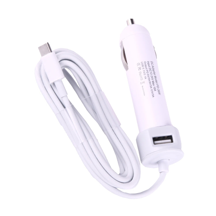 36W 5V 9V 12V 15V 3A DC USB-C / Type-C Car Adapter with 1 USB Port for Apple Macbook A1534, Length: 2m