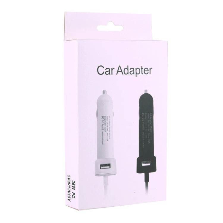 36W 5V 9V 12V 15V 3A DC USB-C / Type-C Car Adapter with 1 USB Port for Apple Macbook A1534, Length: 2m