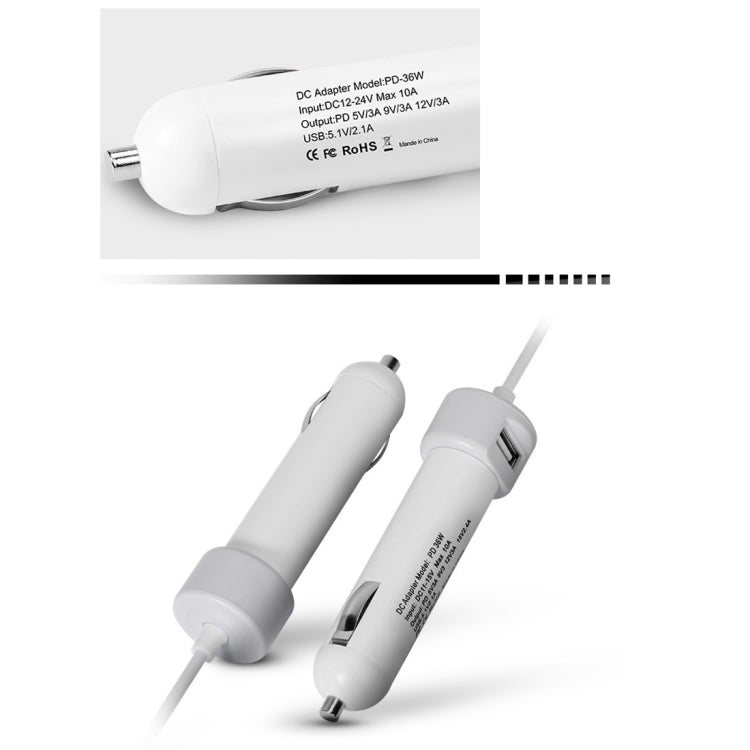 36W 5V 9V 12V 15V 3A DC USB-C / Type-C Car Adapter with 1 USB Port for Apple Macbook A1534, Length: 2m