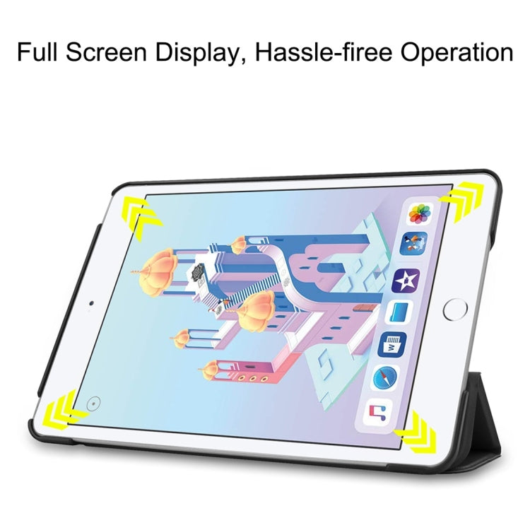 Étui en cuir PU à rabat horizontal texturé Custer pour iPad Mini 4/Mini 5, avec fonction veille/réveil et support pliable en trois parties. Pour iPad Mini 4/Mini 5