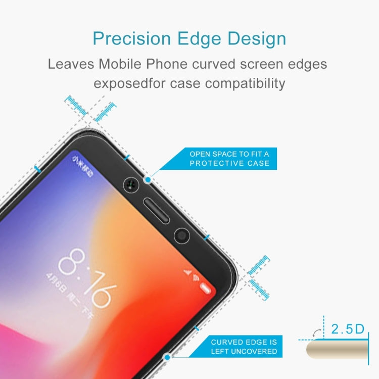 50 PCS 0.26mm 9H 2.5D Tempered Glass Film for Xiaomi Redmi 6A, No Retail Package