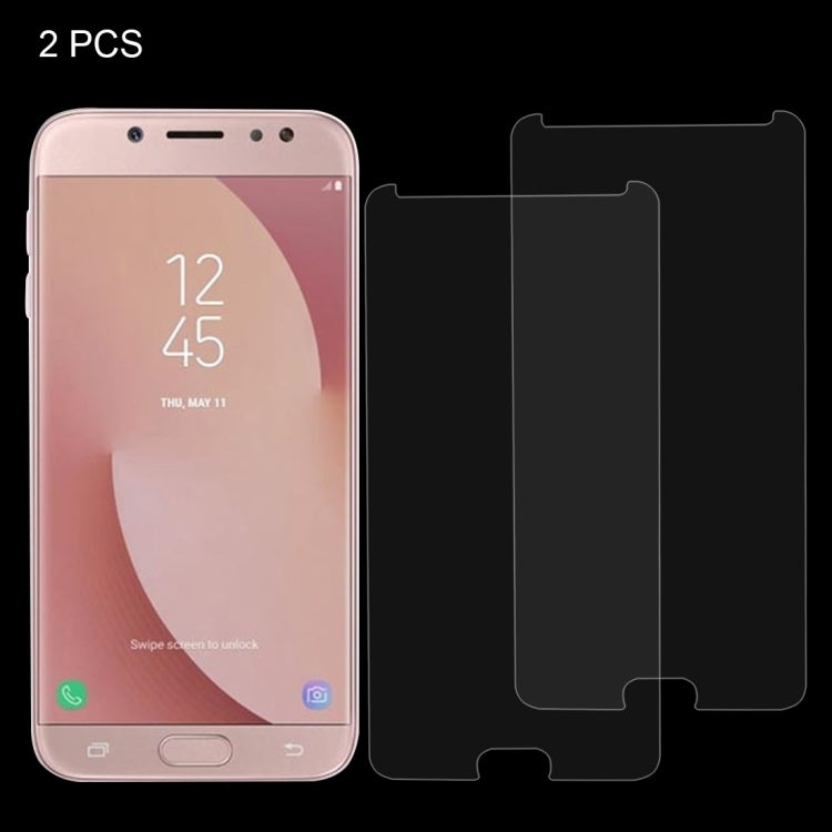 2 PCS for Galaxy J7 (2017) (US Version) 0.3mm 9H Surface Hardness 2.5D Explosion-proof Non-full Screen Tempered Glass Screen Film, For Galaxy J7 (2017)(US Version)(2 PCS)