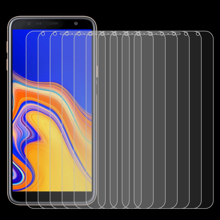 Lot de 50 films en verre trempé 9H 2.5D (0,26 mm) pour Galaxy J4+, sans emballage de vente au détail.