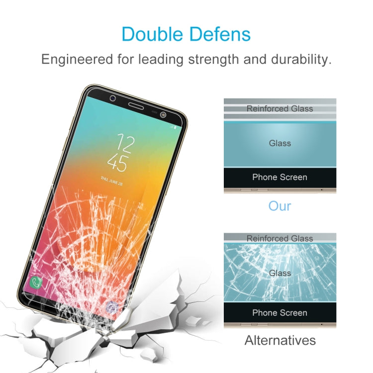 Lot de 50 films en verre trempé 9H 2,5D (0,26 mm) pour Galaxy J8+, sans emballage de vente au détail (50 pièces)