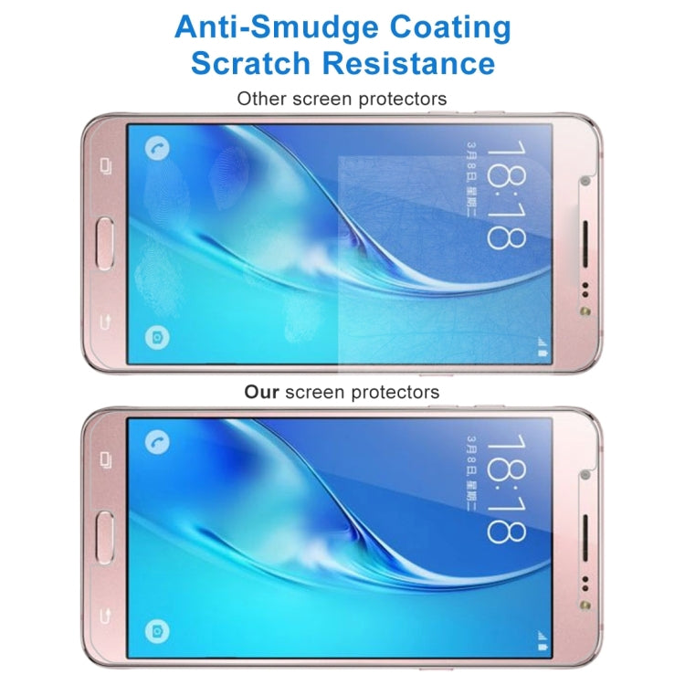 Lot de 50 films en verre trempé antidéflagrant 2,5D pour Galaxy J5 (2017) / J530 (version américaine), dureté de surface 9H, 0,3 mm, non plein écran, sans emballage de vente au détail, pour Galaxy J5 (2017) / J530 (version américaine) (50 pièces)