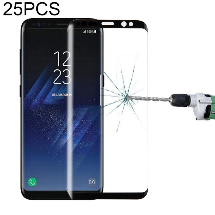 Lot de 25 films de protection d'écran en verre trempé 3D incurvé pour Galaxy S8/G950, dureté 9H, 0,26 mm (noir)