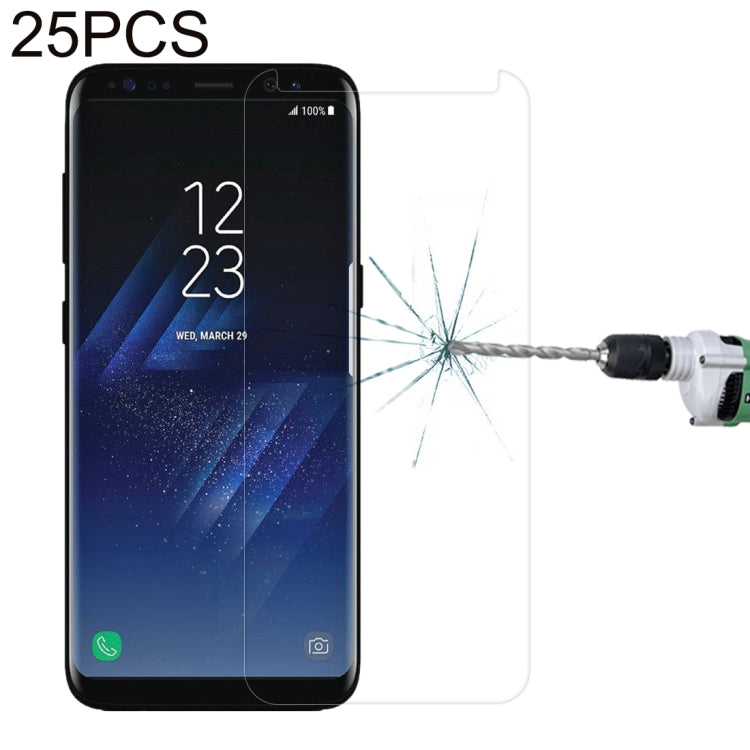 Lot de 25 films en verre trempé pour Galaxy S8 Plus / G955, 0,26 mm, dureté 9H, 3D, antidéflagrant, sans colle sur les bords, incurvés, compatibles avec les coques