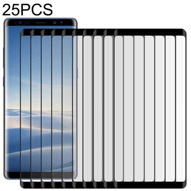 Lot de 25 films en verre trempé pour Galaxy Note 8, 0,3 mm, dureté 9H, bords incurvés 2,5D, plein écran, colle complète