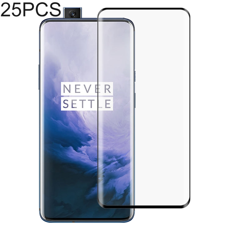 Lot de 25 films de protection en verre trempé 3D à bords incurvés pour OnePlus 7 Pro, noir, transparent, 25 pièces