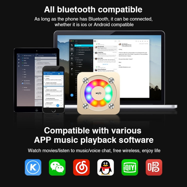 A9 Portable Bluetooth Stereo Speaker with Built-in MIC & Light, Support Hands-free Calls & TF Card & AUX IN, Bluetooth Distance: 10m, with Light(Gold), with Light(Black), with Light(Rose Gold)