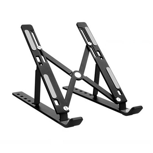 Portable computer bracket elevated at ergonomic angle for improved airflow and posture