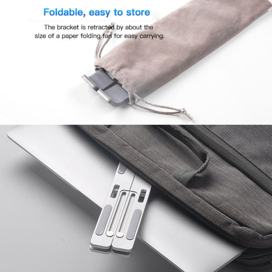 Folding aluminum stand mechanism compact storage 24x16.5x5.5cm MacBook compatible