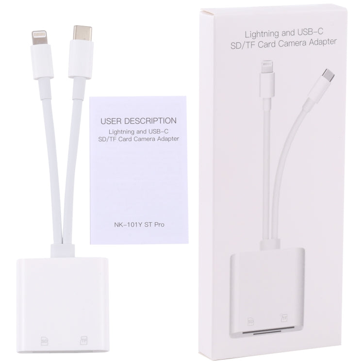 NK-101Y ST Pro 8 Pin + USB-C / Type-C to SD / TF Card Camera Adapter, NK-101Y ST Pro