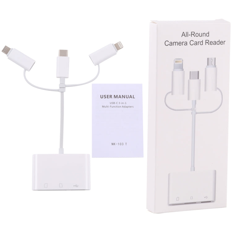 NK 103T 8 Pin + USB-C / Type-C + Micro USB to USB + SD / TF Card Camera Adapter, NK 103T