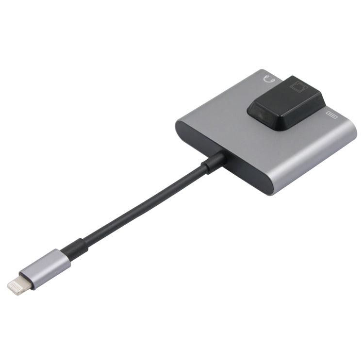 NK-1056 3 in 1 8 Pin Male to 8 Pin Charging + RJ45 Ethernet + 3.5mm Earphone Female Adapter, NK-1056