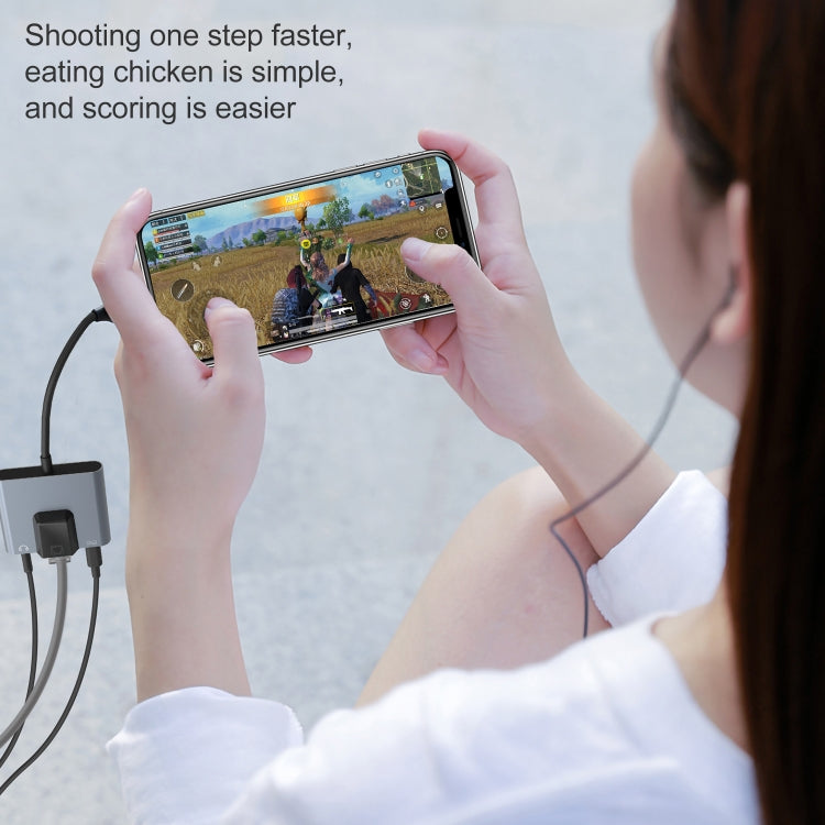 NK-1056 3 in 1 8 Pin Male to 8 Pin Charging + RJ45 Ethernet + 3.5mm Earphone Female Adapter, NK-1056
