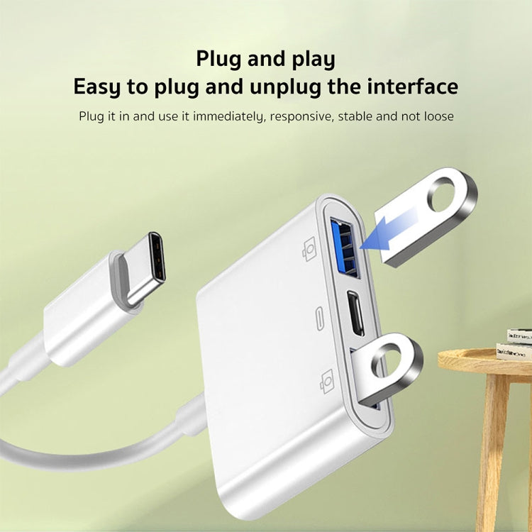 S-202 3 in 1 USB-C / Type-C Male to Type-C + 2 x USB Female Camera Adapter, S-202