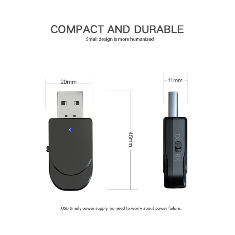 KN330 3 in 1 USB Bluetooth 5.0 Adapter Audio Transmitter Receiver with Switch Button & 3.5mm AUX Interface, KN330