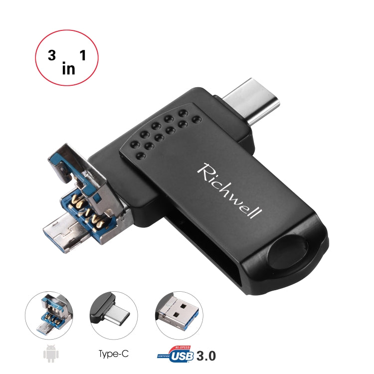 Richwell 3 in 1 64G Type-C + Micro USB + USB 3.0 Metal Flash Disk with OTG Function