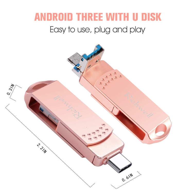 Richwell 3 in 1 64G Type-C + Micro USB + USB 3.0 Metal Flash Disk with OTG Function