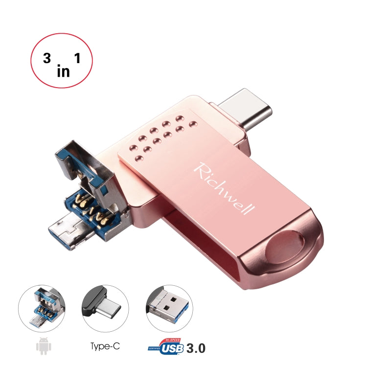 Richwell 3 in 1 64G Type-C + Micro USB + USB 3.0 Metal Flash Disk with OTG Function