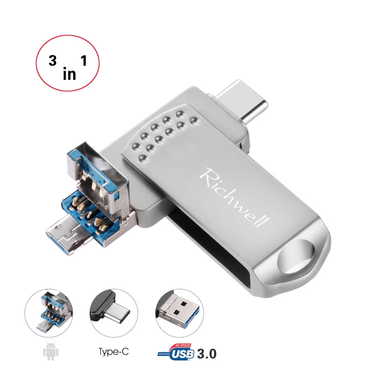 Richwell 3 in 1 64G Type-C + Micro USB + USB 3.0 Metal Flash Disk with OTG Function