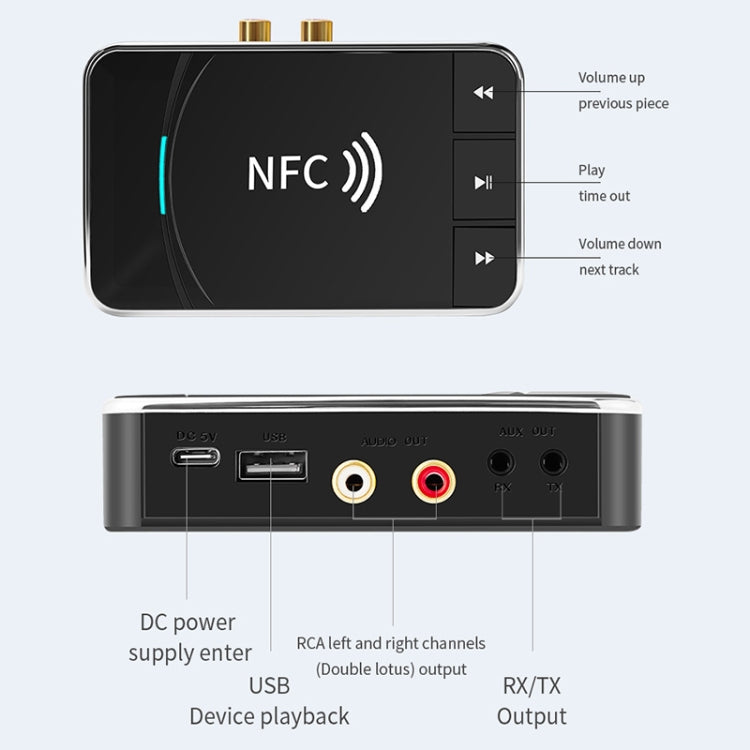 N100 NFC Desktop Bluetooth 5.0  Receiver & Transmitter Car Bluetooth Speaker Audio Adapter, N100