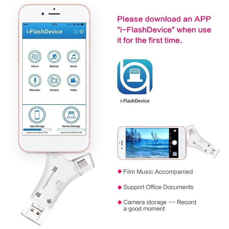 NK-908 4 in 1 i-Flash Y-shaped TF Card / SD Card Reader For 8 Pin + USB-C / Type-C + Micro USB + USB Devices, NK-908