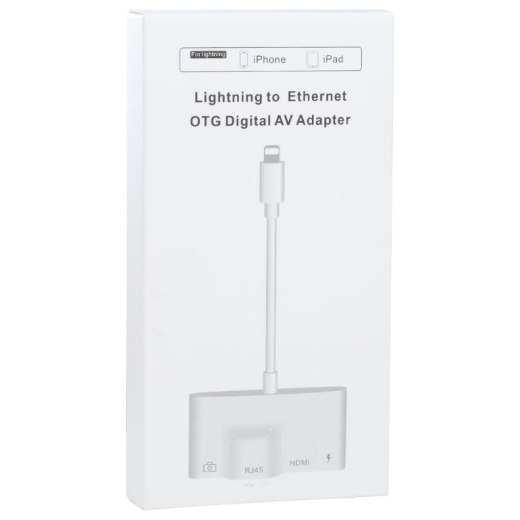 Adaptateur 4 en 1 8 broches mâle vers 8 broches d'alimentation + RJ45 Ethernet + HDMI + USB caméra femelle OTG AV numérique, RJ45 Ethernet