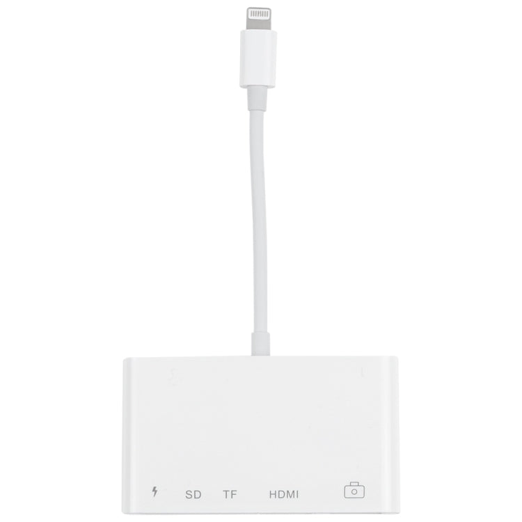 Adaptateur AV numérique OTG 5 en 1 8 broches mâle vers USB + HDMI + emplacement pour carte TF/SD + alimentation 8 broches femelle, emplacement pour carte TF/SD