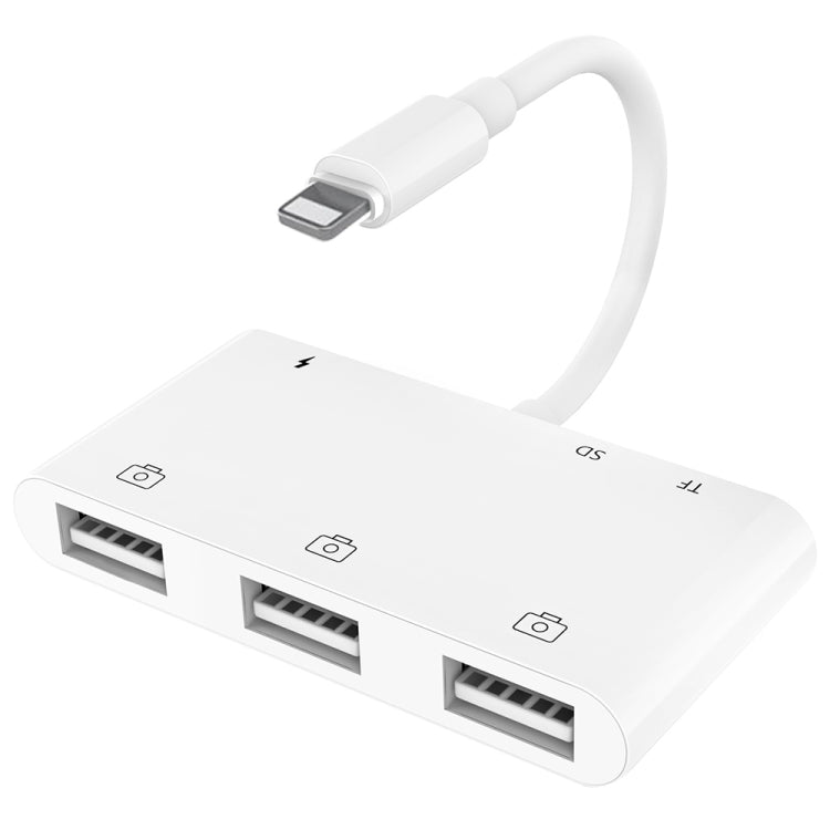 6 in 1 8 Pin Male to 3 USB + TF / SD Card Slot + 8 Pin Power Female Adapter, 6 in 1