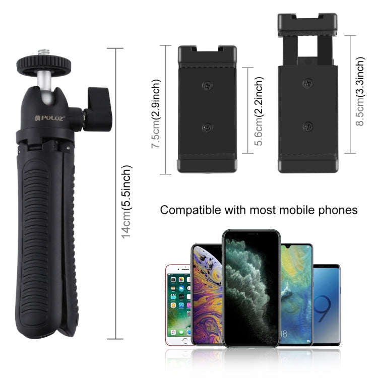 PULUZ Selfie Sticks Tripod Mount + Phone Clamp with Tripod Adapter & Long Screw