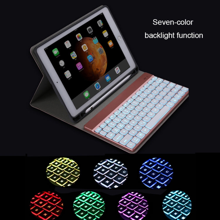 508A Detachable Bluetooth Keyboard + Horizontal Flip Leather Tablet Case with Holder & Colorful Backlight for iPad Pro 9.7 inch, iPad Air, iPad Air 2, iPad 9.7 inch (2017), iPad 9.7 inch (2018), 508A Champagne Gold, 508A Blue