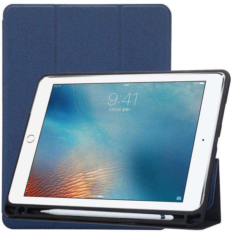 Cloth Texture Pattern Case for iPad 9.7 (2018) & iPad 9.7 inch (2017), with Three-folding Holder & Pen Slots, For iPad 9.7 (2018) & iPad 9.7, For iPad 9.7 (2018) & iPad 9.7(2017), For iPad 9.7 (2018) & iPad 9.7 (2017), For  iPad 9.7 (2018) & iPad 9.7