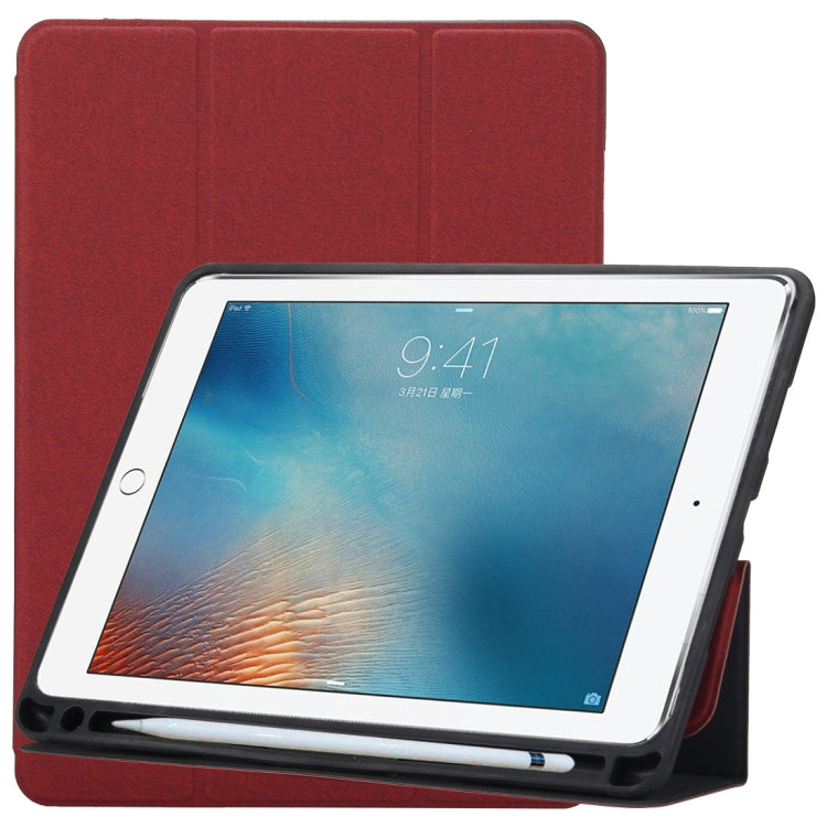 Cloth Texture Pattern Case for iPad 9.7 (2018) & iPad 9.7 inch (2017), with Three-folding Holder & Pen Slots, For iPad 9.7 (2018) & iPad 9.7, For iPad 9.7 (2018) & iPad 9.7(2017), For iPad 9.7 (2018) & iPad 9.7 (2017), For  iPad 9.7 (2018) & iPad 9.7
