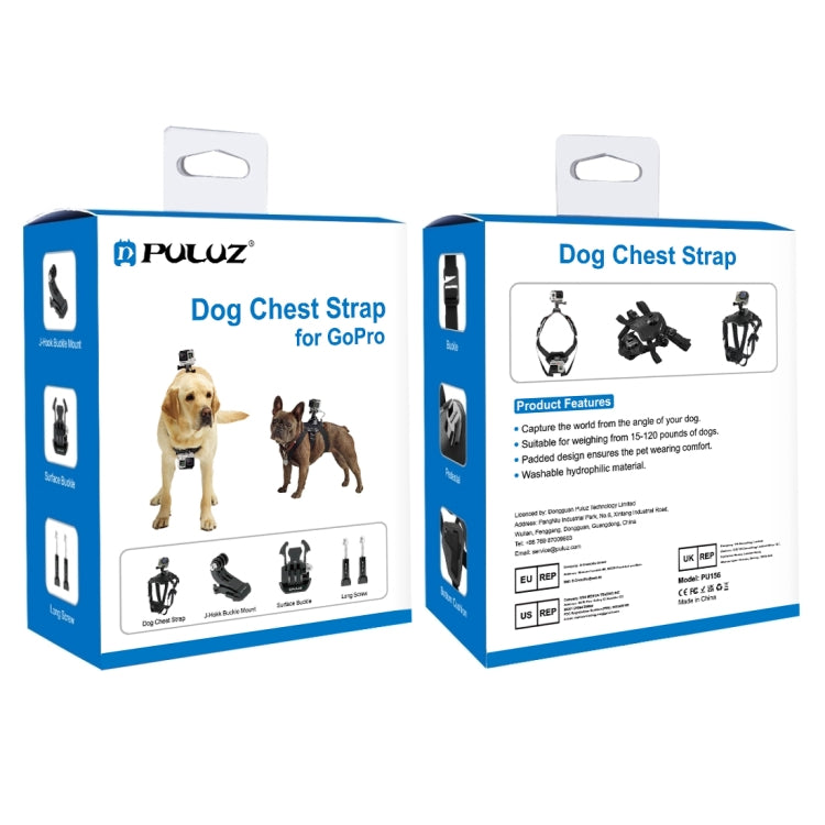 PULUZ Hound Dog Fetch Harness Adjustable Chest Strap Mount for GoPro, Insta360, DJI and Other Action Cameras, Dog Chest Strap