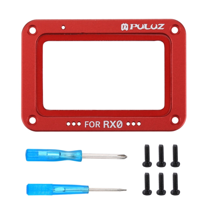 PULUZ Aluminum Alloy Flame + Tempered Glass Lens Protector for Sony RX0 / RX0 II, with Screws and Screwdrivers, Front Flame Black, Front Flame Red