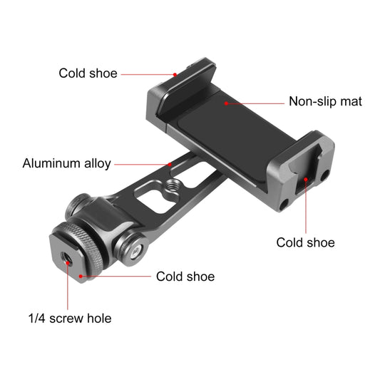 Close-up of PULUZ aluminum phone clamp showing precision grip and rotation joint detail