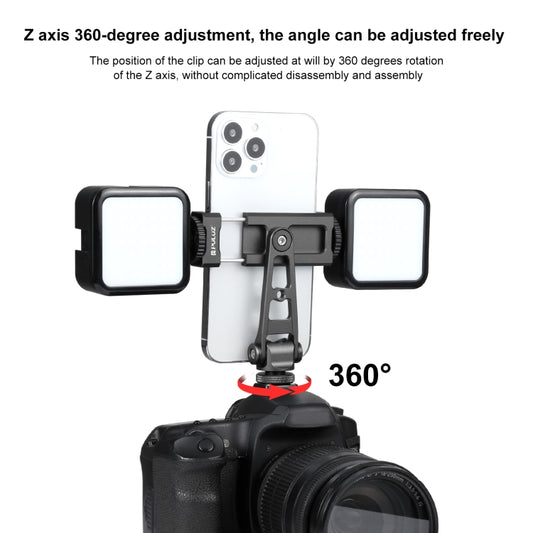 Compact aluminum alloy phone holder demonstrating multi-directional adjustment capability