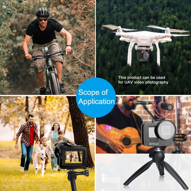 PULUZ for GoPro HERO13 Black /12 Black /11 Black /10 Black /9 Black Thicken Housing Shell CNC Aluminum Alloy Protective Cage with Insurance Frame & 52mm UV Lens, For GoPro HERO9 Black Thicken