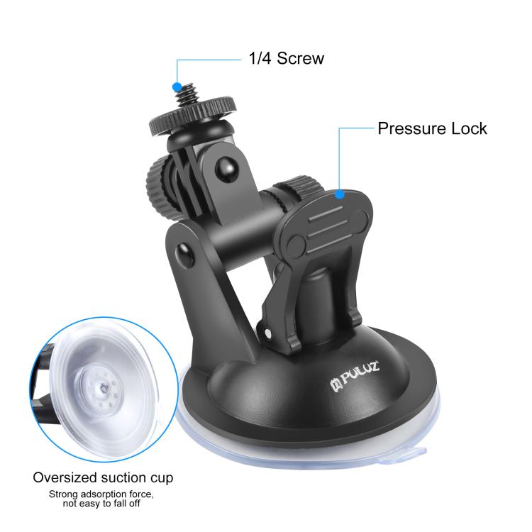 PULUZ Car Suction Cup Mount with Screw & Tripod Mount Adapter & Storage Bag for GoPro, Insta360, DJI and Other Action Cameras, Sucker Mount